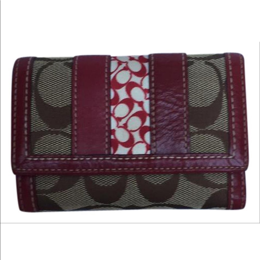 COACH Hamptons Stripe Wallet Red/Khaki signature